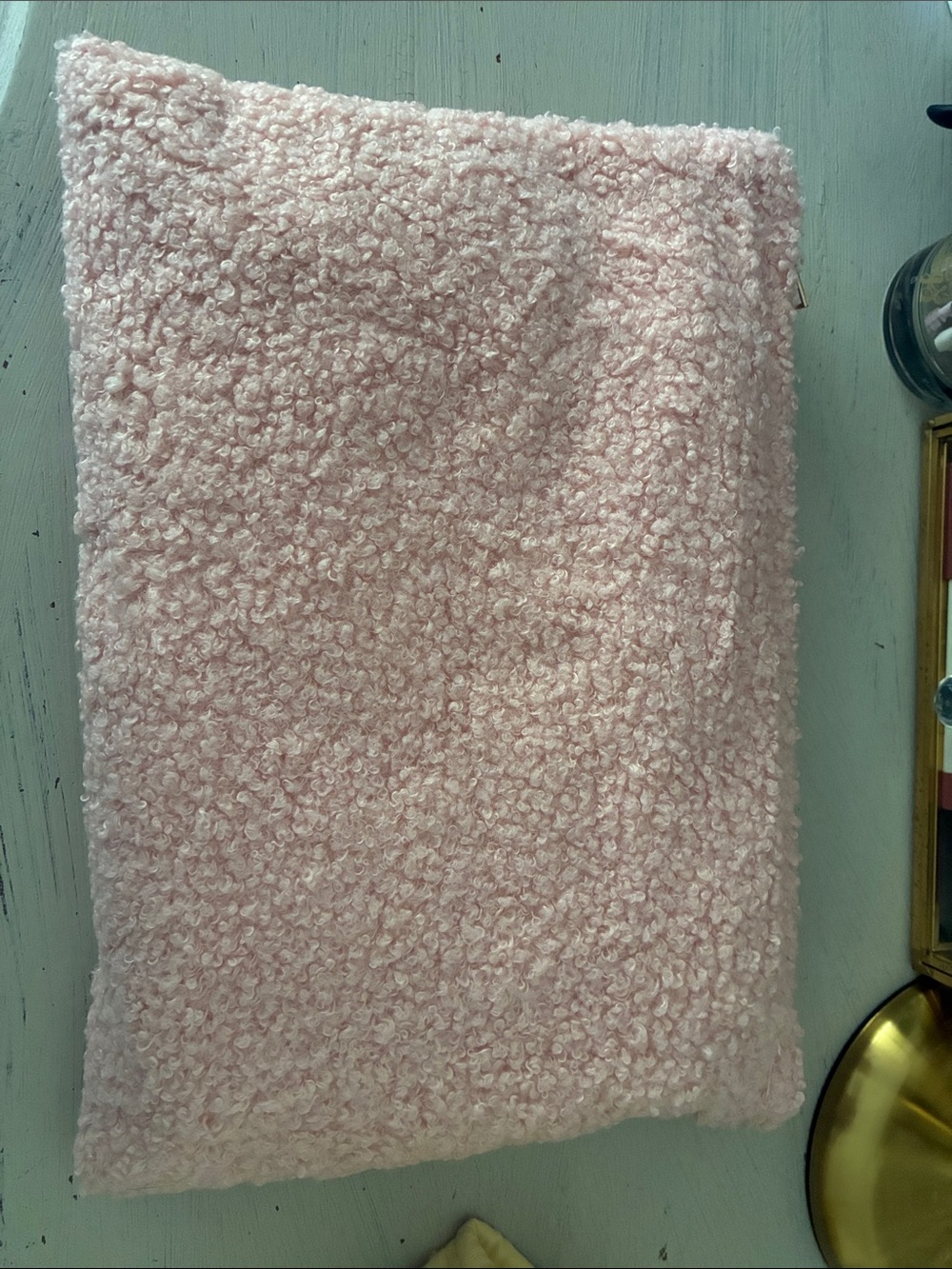 Plush Pink Sherpa cosmetic pouch